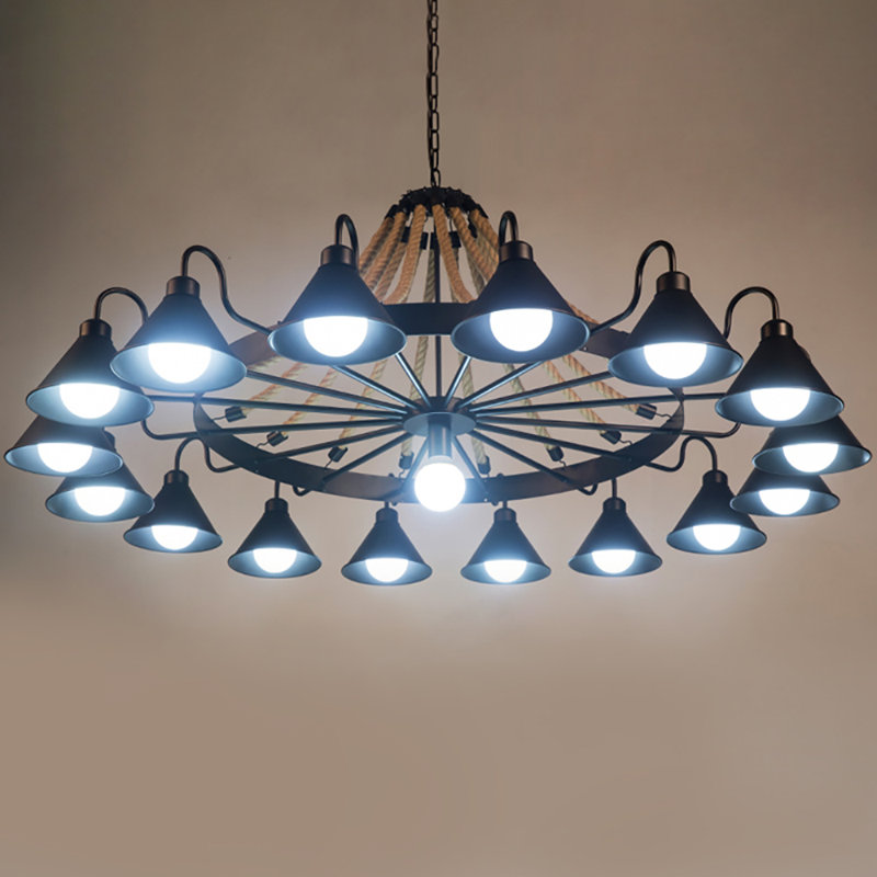 17 - Light Dimmable Wagon Wheel Chandelier