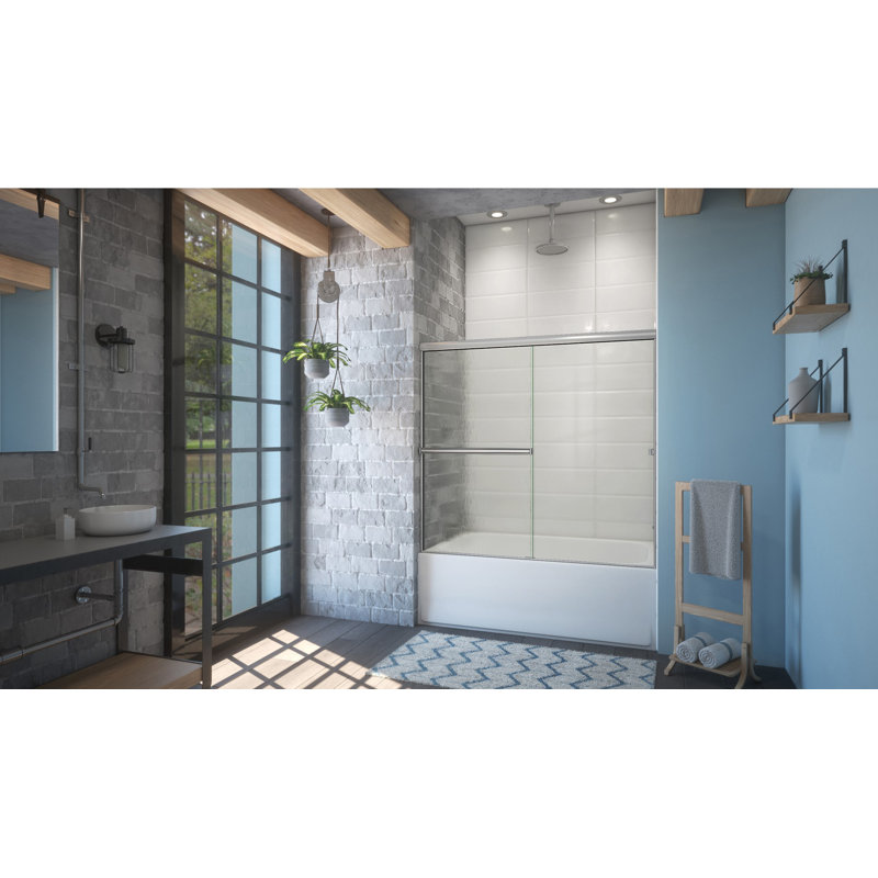 Lete 52" W x 55" H Bypass Semi-Frameless Tub Door, Brushed Nickel, Rain