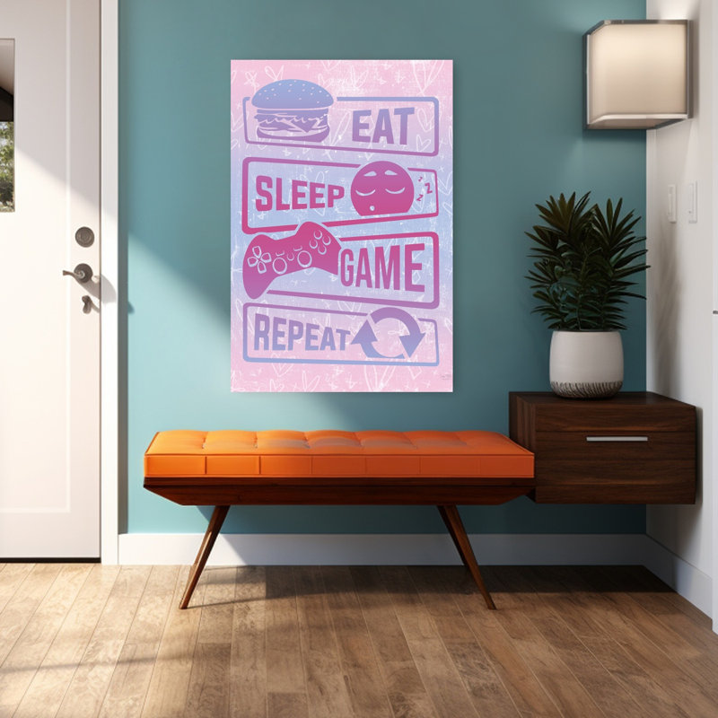 Girly Eat Sleep Game Répétition, art contemporain, H 48 po x l 32 po