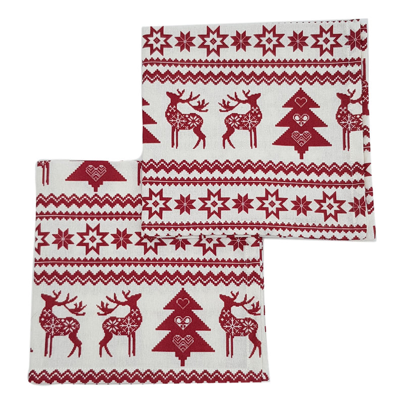Hiram Cotton Geometric Square Napkin, Red