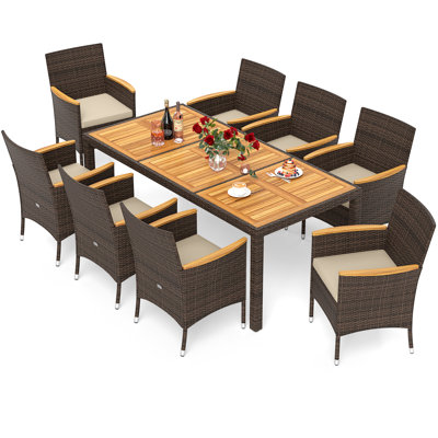  Ensemble de salle à manger 9 pièces pour patio en osier 9 pièces
