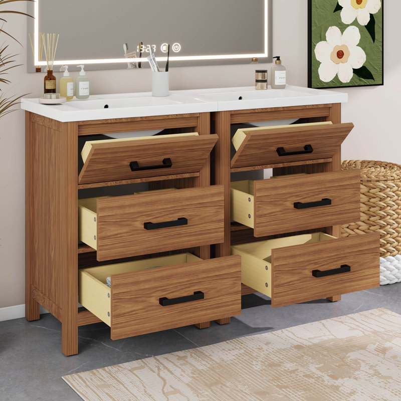 Ensemble de meuble-lavabo 48 po avec lavabo en céramique (séparé), armoire de rangement autoportante avec tiroirs