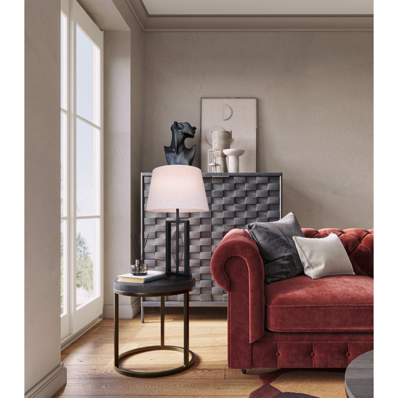 Lampe de table 1 lumière Lanese avec finition noir mat et abat-jour crème naturel