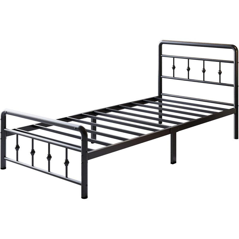 Structure de lit simple de 12 pouces avec tête et pied de lit de style victorien rétro, aucun sommier requis, sommier en métal robuste, silencieux, assemblage facile, noir