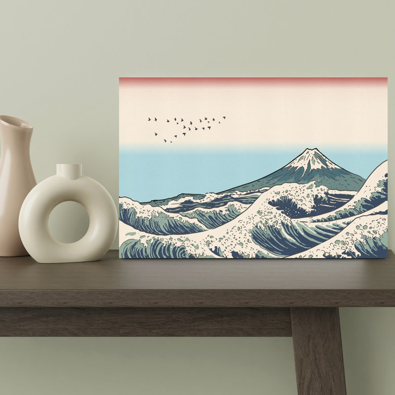 Cresting Waves Mount Fuji Abstract Contemporary Wall Art Print by Nicholas - Wrapped Canvas Print, 30.48cm H x 45.72cm W