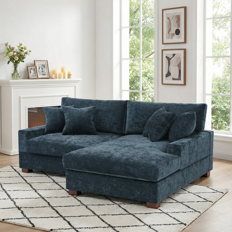 Canapé modulaire en chenille 2 pièces, Chenille bleu, Face à la droite