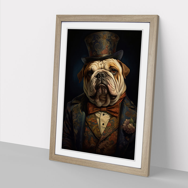 British Bulldog Romanticism - Framed Print, 34cm H x 25cm W x 2cm D, Oak Framed