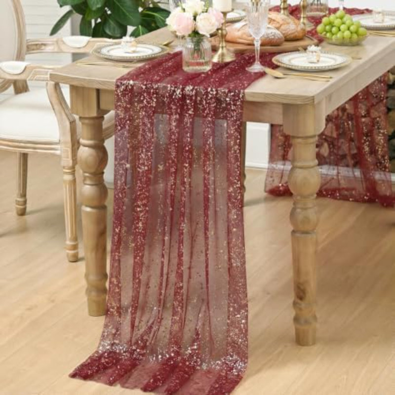 Chemin de table 6 pièces en gaze doré bourgogne 6 pouces 120 pouces 10pi