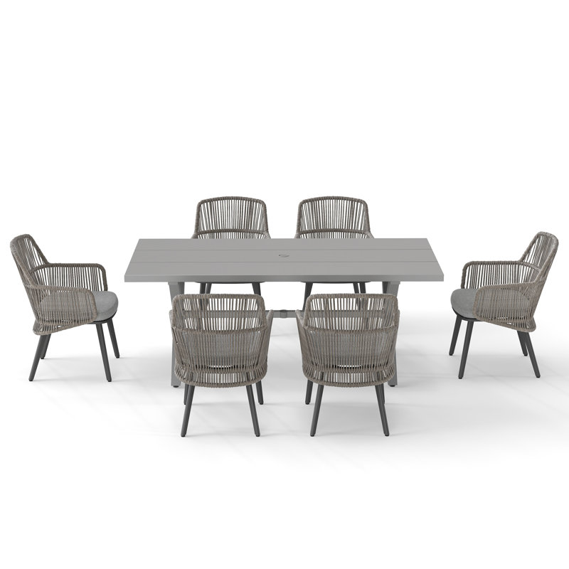 Ensemble repas d'extérieur rectangulaire avec coussins, Gray/Dark Gray, 6