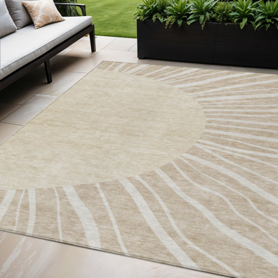 Tapis extérieur lavable abstrait beige et kaki 5 pi x 8 pi