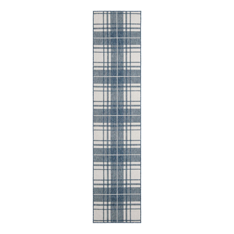 Tereon Plaid Machine Made Power Loom Polypropylene Plastic Indoor/Outdoor Area Rug in Blue/White