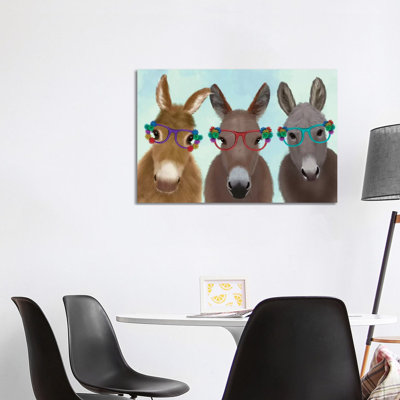 Donkey Trio Flower Glasses by Fab Funky - Wrapped Canvas Gallery-Wrapped Canvas Giclée