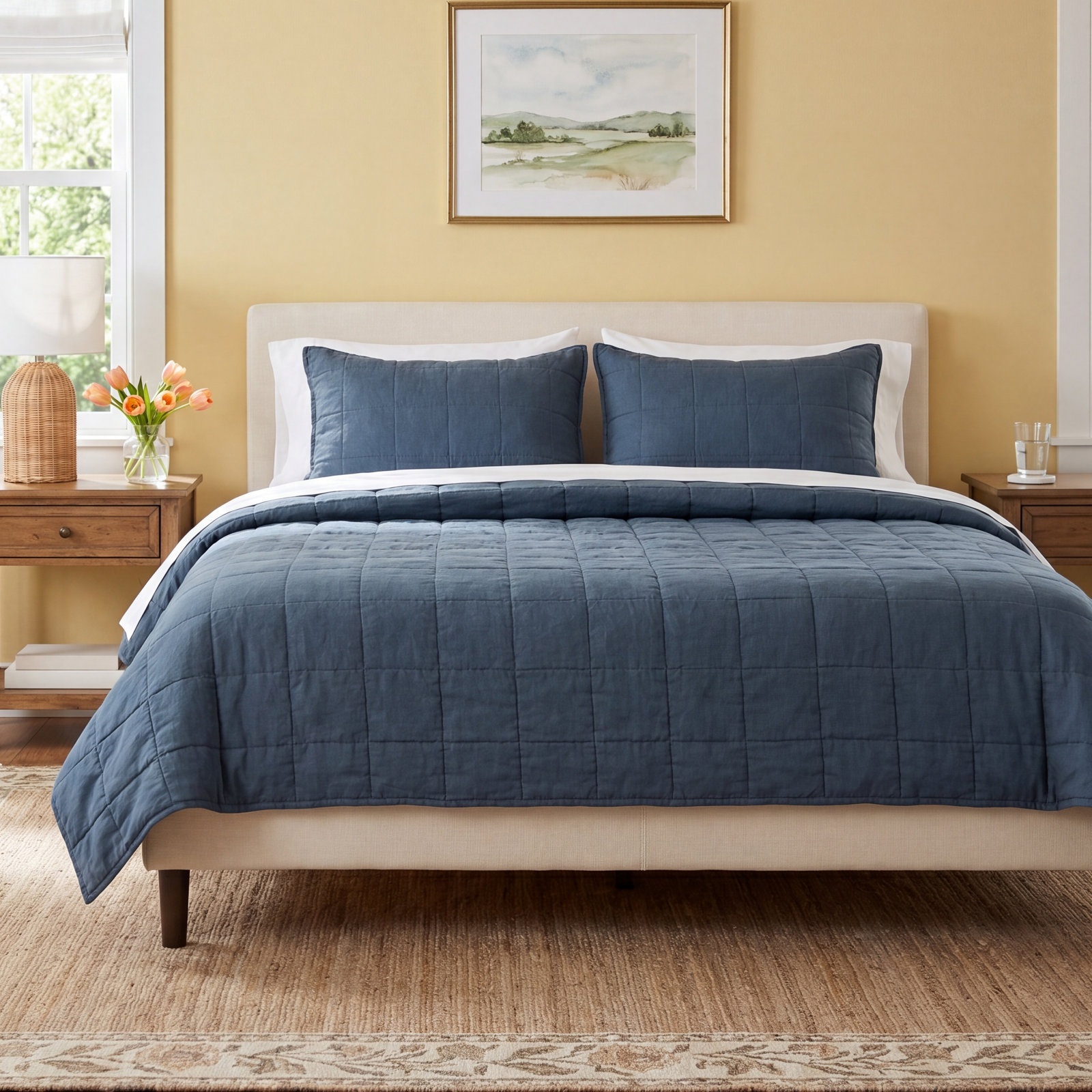 French Linen Quilt Set, Baltic, King Quilt + 2 King Pillow Shams
