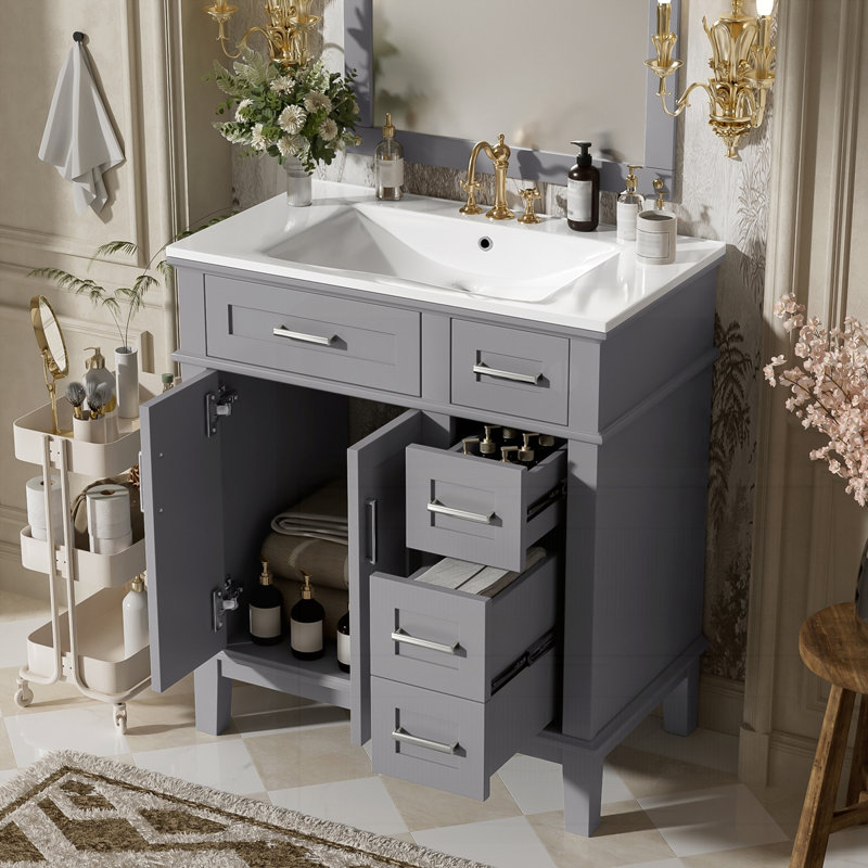 Meuble-lavabo 30 po avec lavabo en céramique, Gris