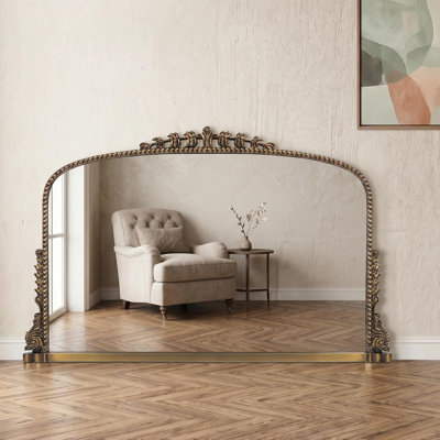 36"x 23" Ornate Vintage Antique Brass Gold Wall Mirror, HD Tempered Glass Decorative Mirror for Entryway, Fireplace, Living Room, Hallway, Bathroom & Dresser