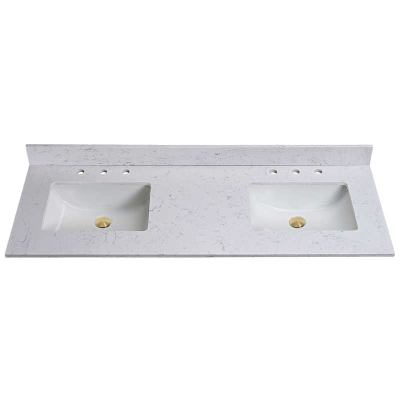 60'' Quartz Stone Double Bathroom Vanity Top with Sink – For Vanity Replacement, No Cabinet