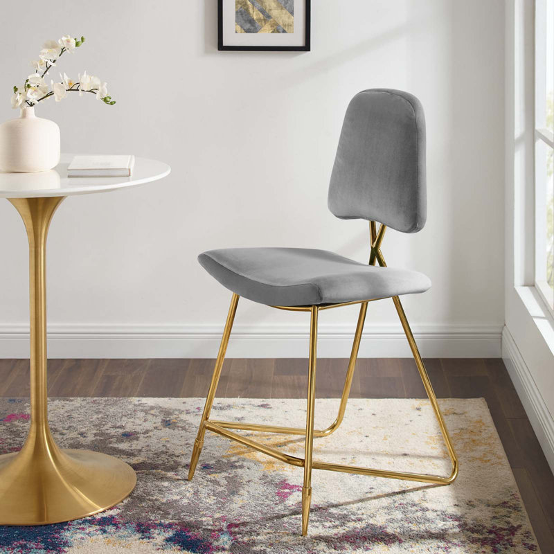 Modway Ponder Performance Velvet Bar Stool, Gray, Counter Stool (24.5" Seat Height)