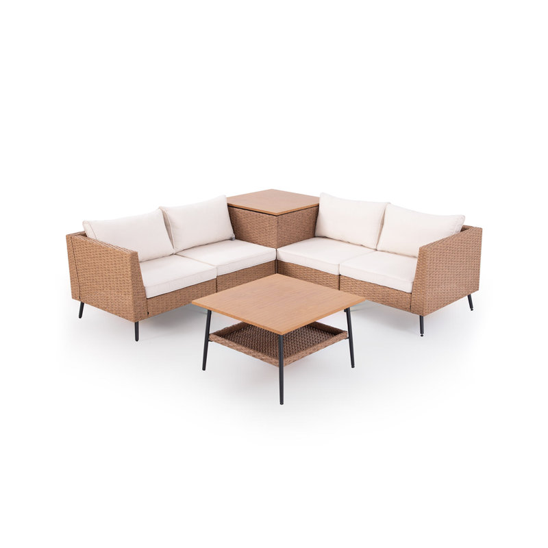 6 Pieces Outdoor Sectional Patio Furniture Set with Cushions and Storage Box