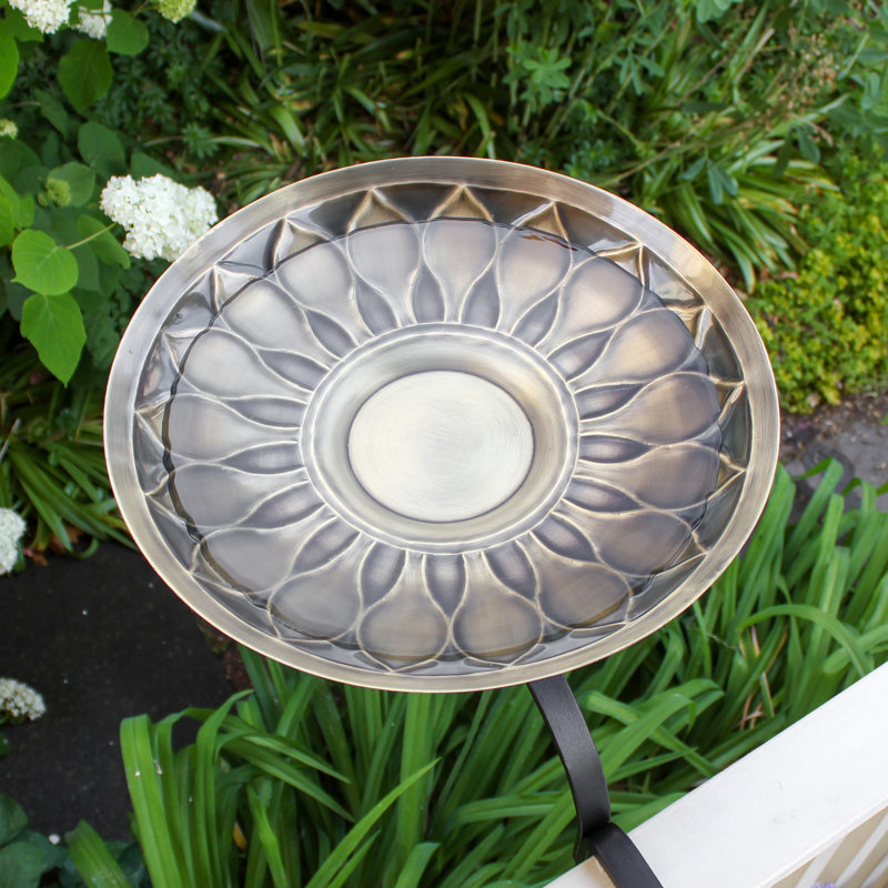 African Daisy Birdbath with Rail Mount Bracket, Antique