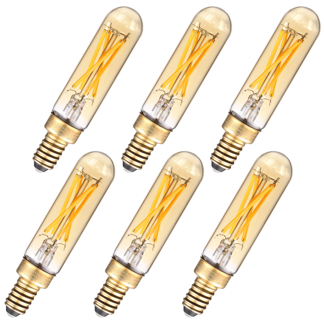 T25 Tubular Edison Bulbs, Dimmable T6 LED Bulb 4.5W, E12/Candelabra Base Amber Warm (Set of 6) TORCHSTAR
