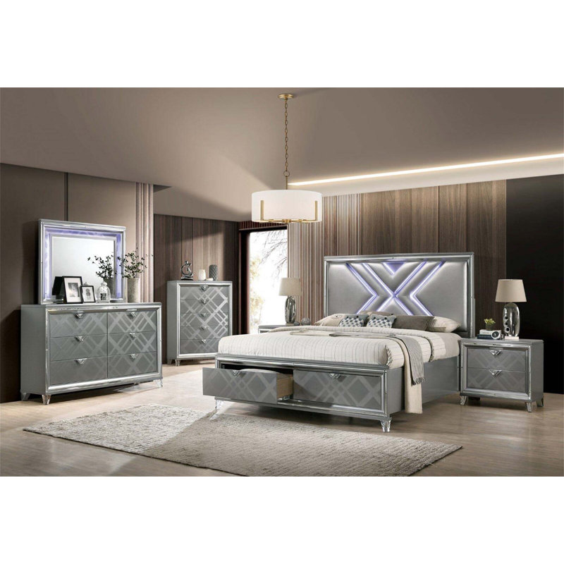 Two Drawers Nightstand with Exquisite Mirror Trim, A Timeless Piece for Enhancing Bedroom Decor and Functionality
