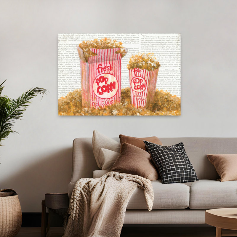 Popcorn And Baseball Contemporary Art, 32" H x 48" W