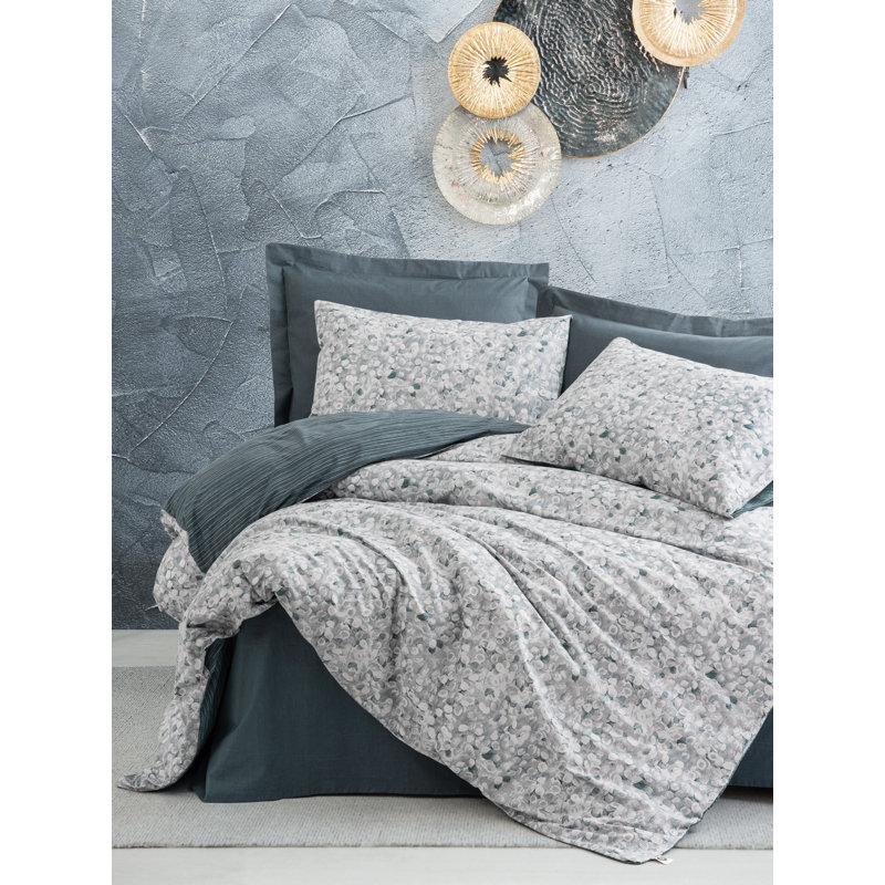 Elegant Ranforce King Quilt Cover Set, 240 x 87 inches (2-Piece) | 100% Cotton, Anthracite & White/Grey | Machine Washable, 145 Thread Count, Button Closure Duvet & Envelope Pillowcase | Soft, Stylish & Durable Bedding