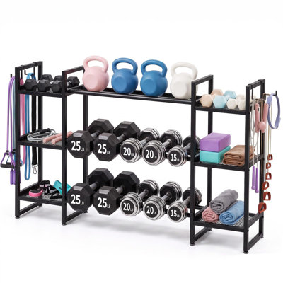 1200 LB 3-Tier Weight Rack for Home Gym, Dumbbell Storage Organizer with 6 Mesh Shelves & Hooks