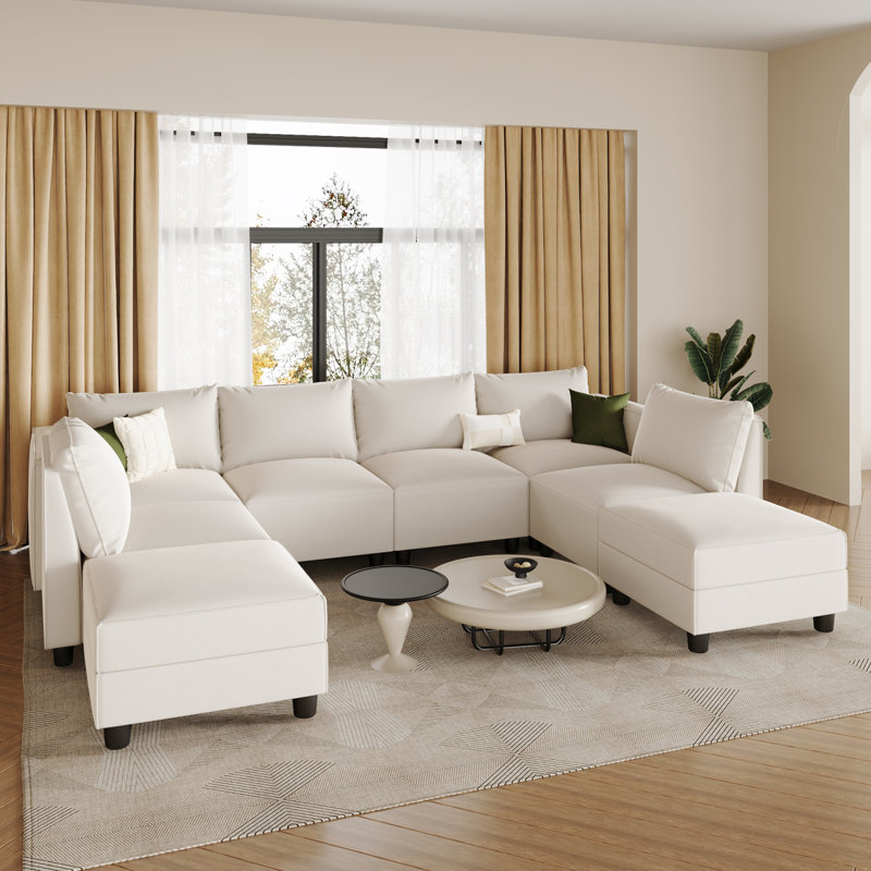 [Nouveau] Canapé modulaire en forme de U moderne à 8 places avec canapé en lin blanc et fauteuil