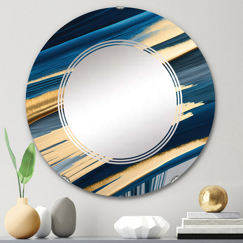 Quashay Bold Blue Brush Strokes I - Miroir mural moderne en spirale, 24 po x 24 po