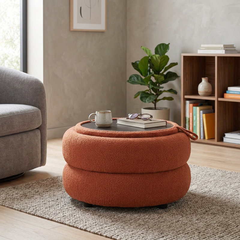 Table basse ronde avec rangement, Orange moelleux