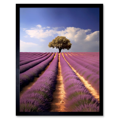 Hosey Lavender Field Provence France Lone Tree Flower Purple Single Picture Frame Wall Art