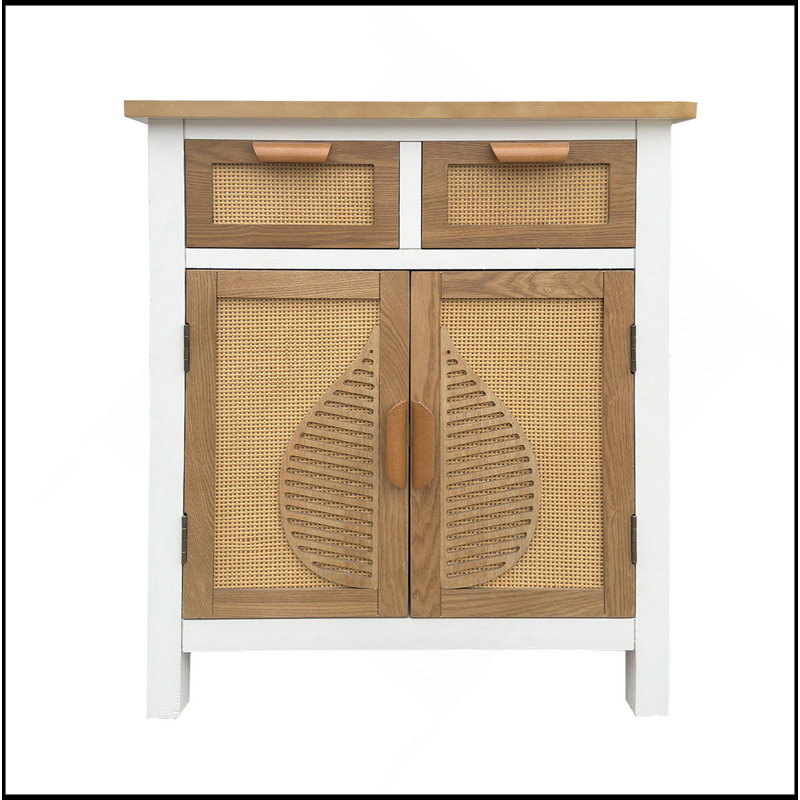 Armoire décorative sculptée à la main à 2 portes avec 2 tiroirs et 1 tablette intérieure - Artisanat traditionnel et fonctionnalité combinés