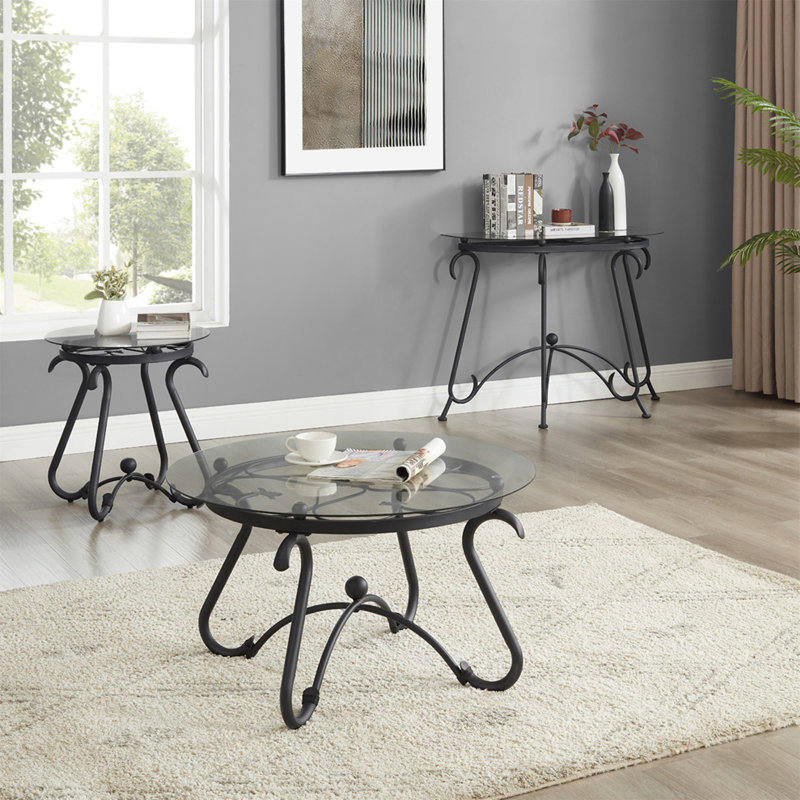 Ensemble de 2 tables basses de surface en verre trempé, table d'appoint ronde décorative avec construction robuste pour le salon