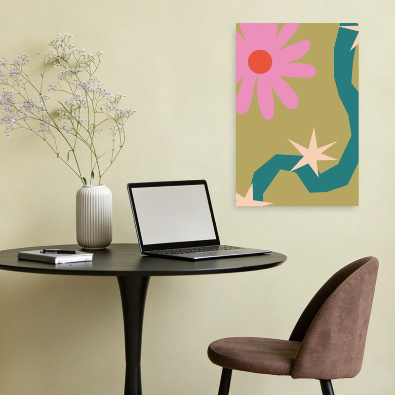 Flattropicno05, impression abstraite minimaliste de fleur moderne nature, H 24 po x l 16 po