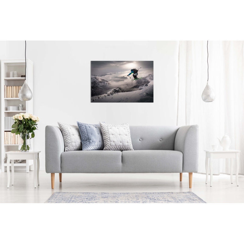 Winter Ski Jump Drop From A Mountain - Wrapped Canvas Print, 31cm H x 46cm W