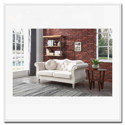 Elegant Flared Arm Loveseat In Ivory