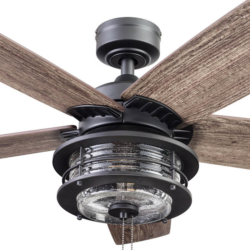 52" Matte Black Farmhouse Ceiling Fan with Reversible Blades and Light