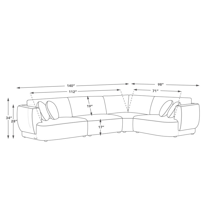 Aneika 140''W 4-Piece Curved Modular Oversized Sectional, Cream Polyester