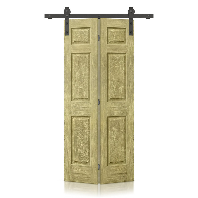Porte de grange pliante à panneaux en panneau de fibres à densité moyenne avec ensemble de quincaillerie d'installation