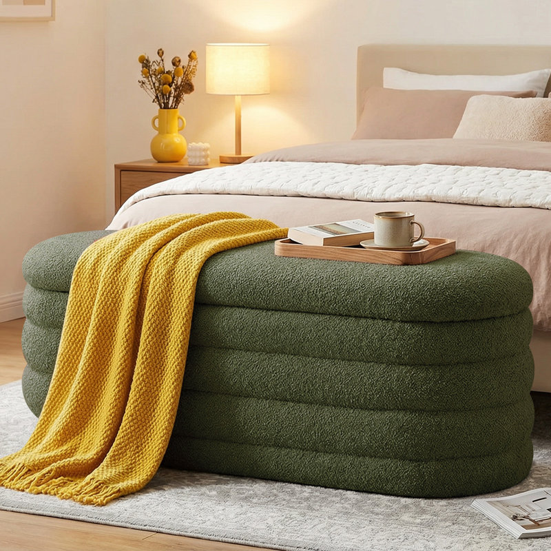 45" W Upholstered Storage Ottoman Bench, End of Bed Bench with Large Storage for Living Room, Bedroom, Entryway, Green