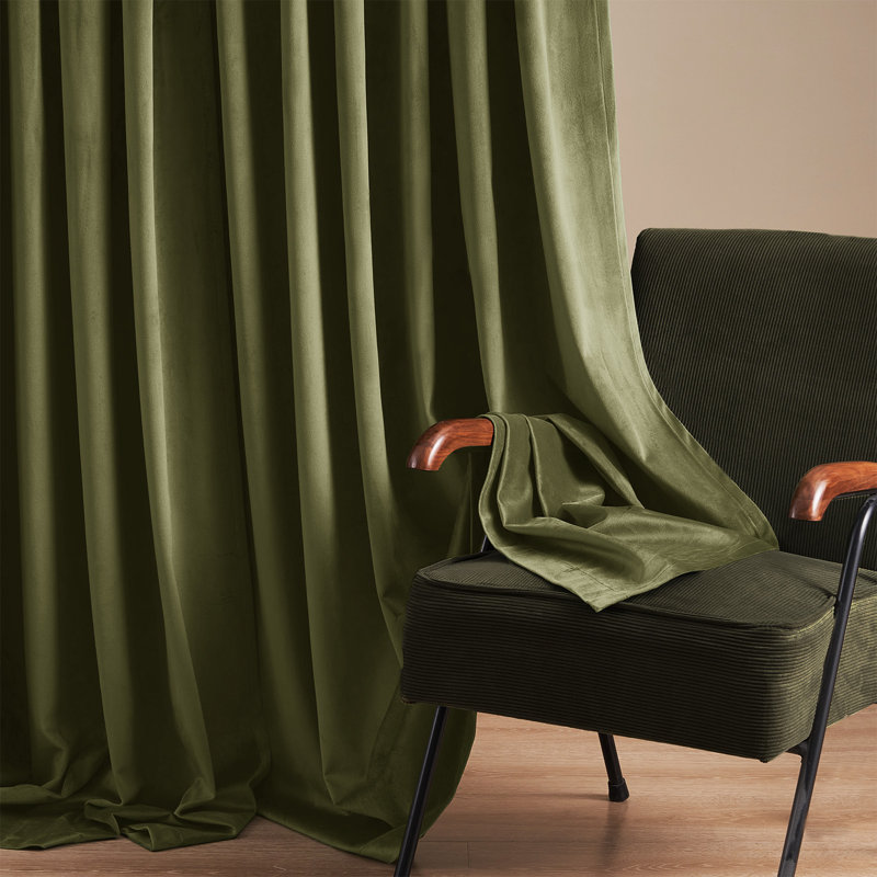 Thermal Blackout Curtain Panels, 52" W x 90" L, Olive Green