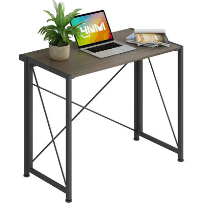 Bureau d'ordinateur pliable en noyer, table de travail pliable 90 x 46 cm pour bureau à domicile, bureau ou bureau