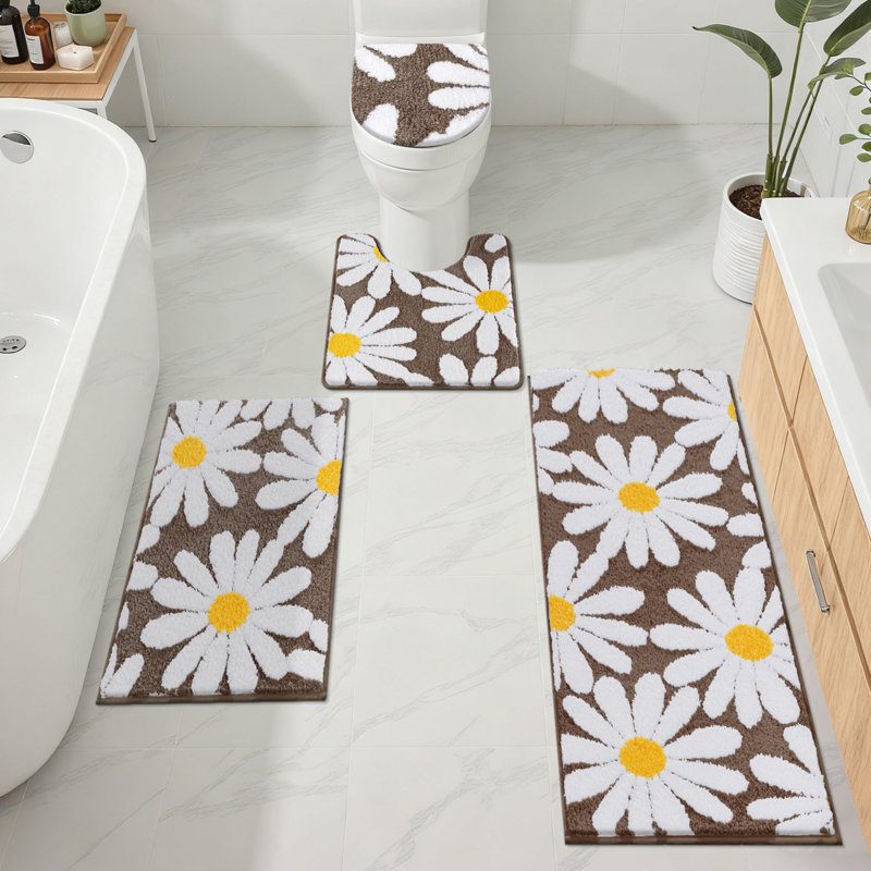 Ensemble de tapis de bain en microfibre 4 pièces avec envers antidérapant, Brun