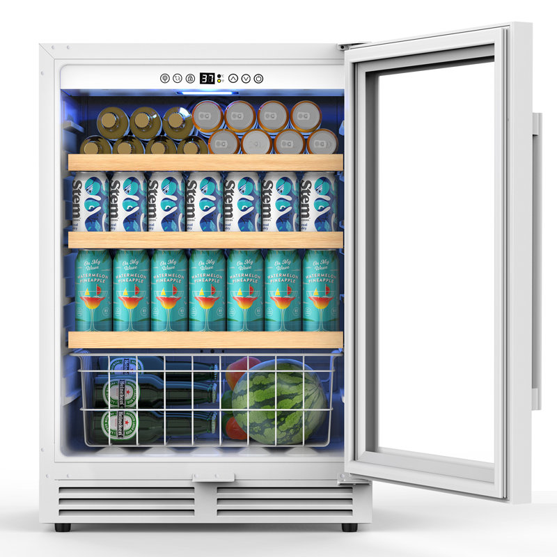24" 220-Can Built-In/Freestanding Beverage Refrigerator for Beer & Soda Cooler with Glass Door,Blue LED and Reversible Door Drinks Fridge