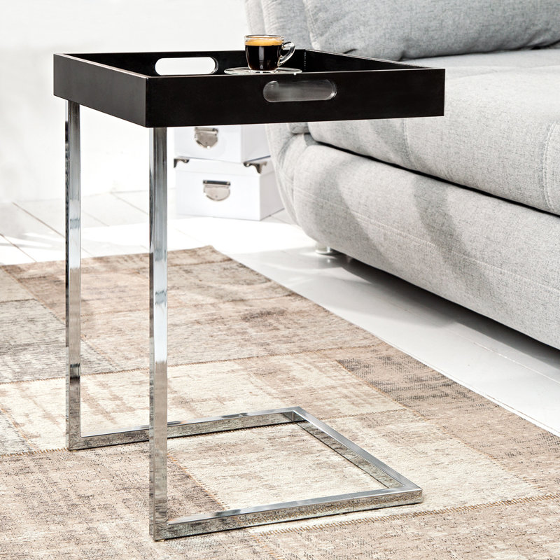 Fairon Tray Top Abstract End Table, Matte Black, Grey