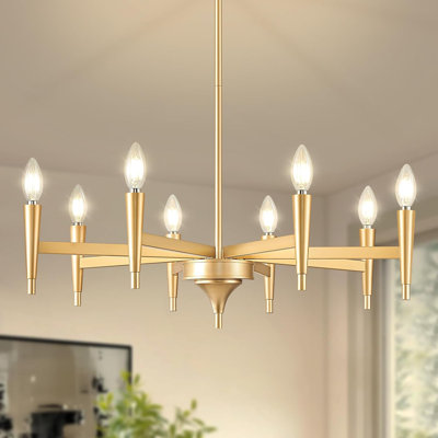Lustre de ferme moderne avec 8 lumières, luminaire de salle à manger à hauteur réglable pour le salon, le vestibule, la chambre à coucher, l'escalier, à intensité variable et compatible avec les ampoules E12