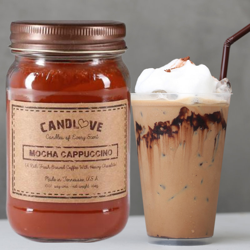 Mocha Cappuccino Scented Jar Candle with Glass Holder