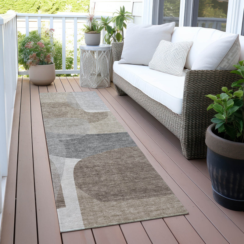 Tapis taupe Xhevrie intérieur / extérieur lavable à la machine, Tapis de couloir 2 pi 3 po x 7 pi 6 po