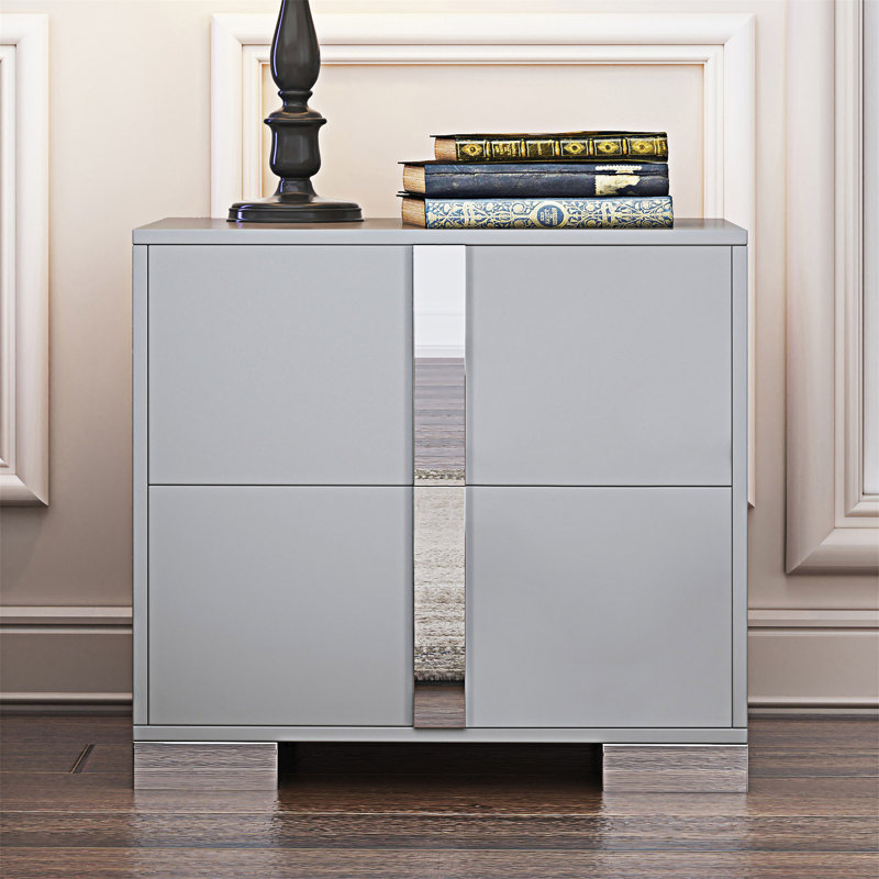 Table de chevet avec tiroirs Miroir, Gris